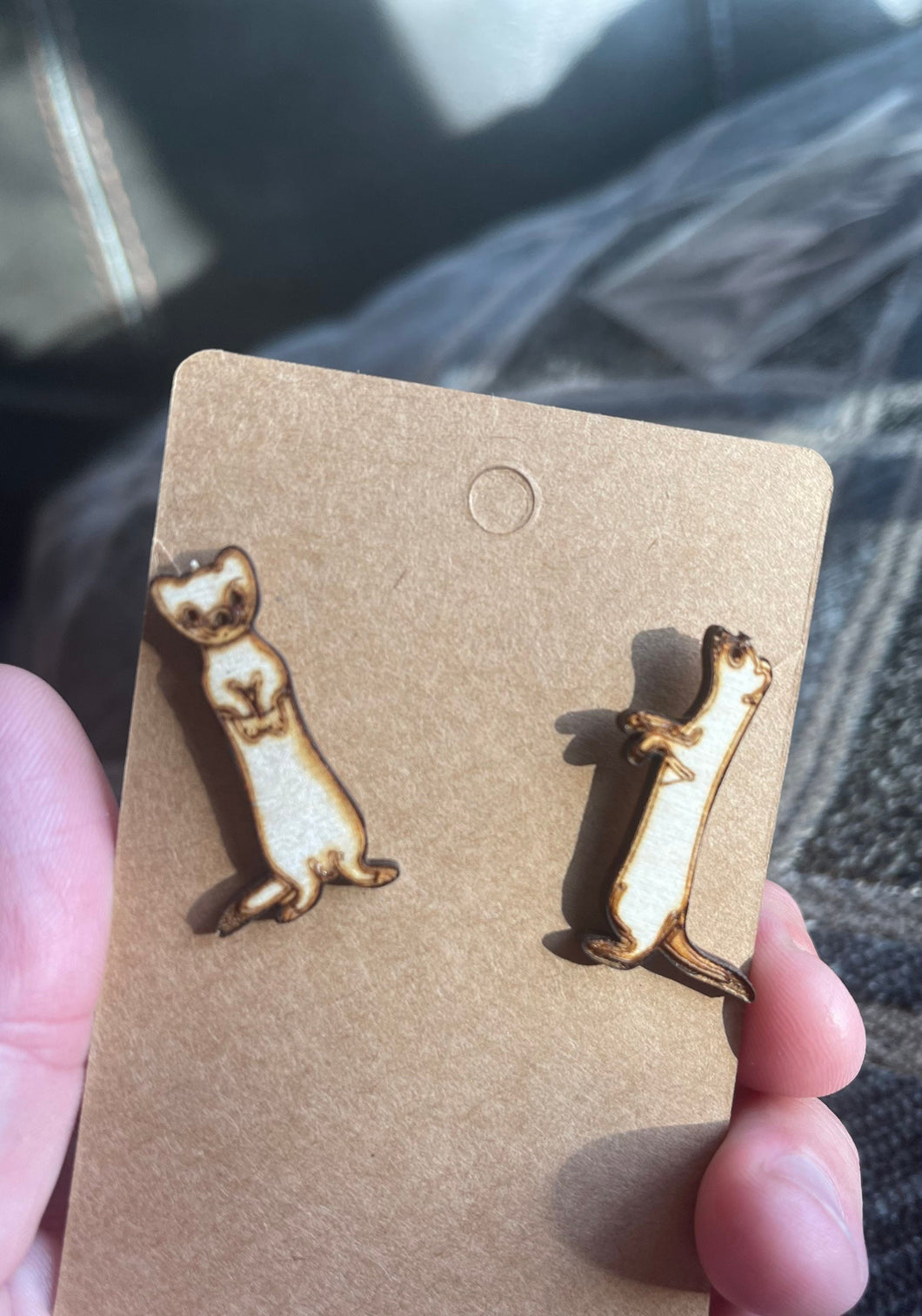 Ferret Stud Earings - Wooden - Homemade